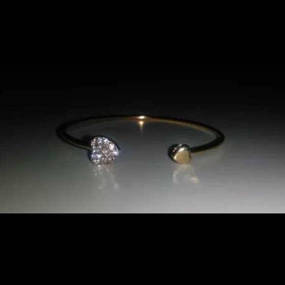 Gold Double heart crystal open bangle - Picture 4 of 4